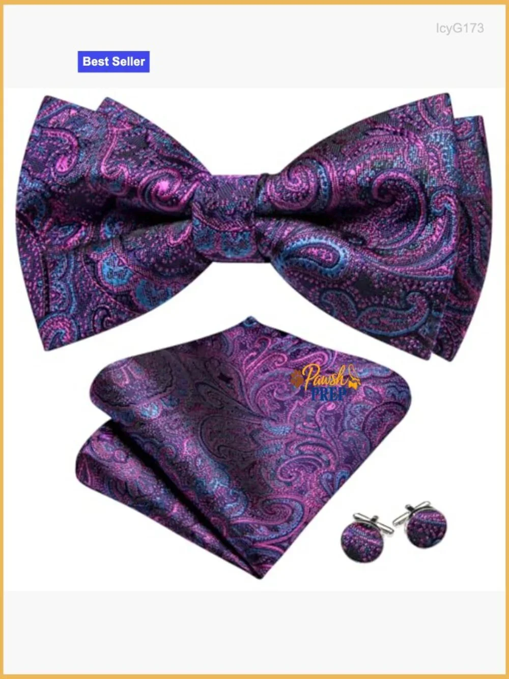 Men's Formal Silk Bow Tie Set with Pocket Square and Cufflinks
